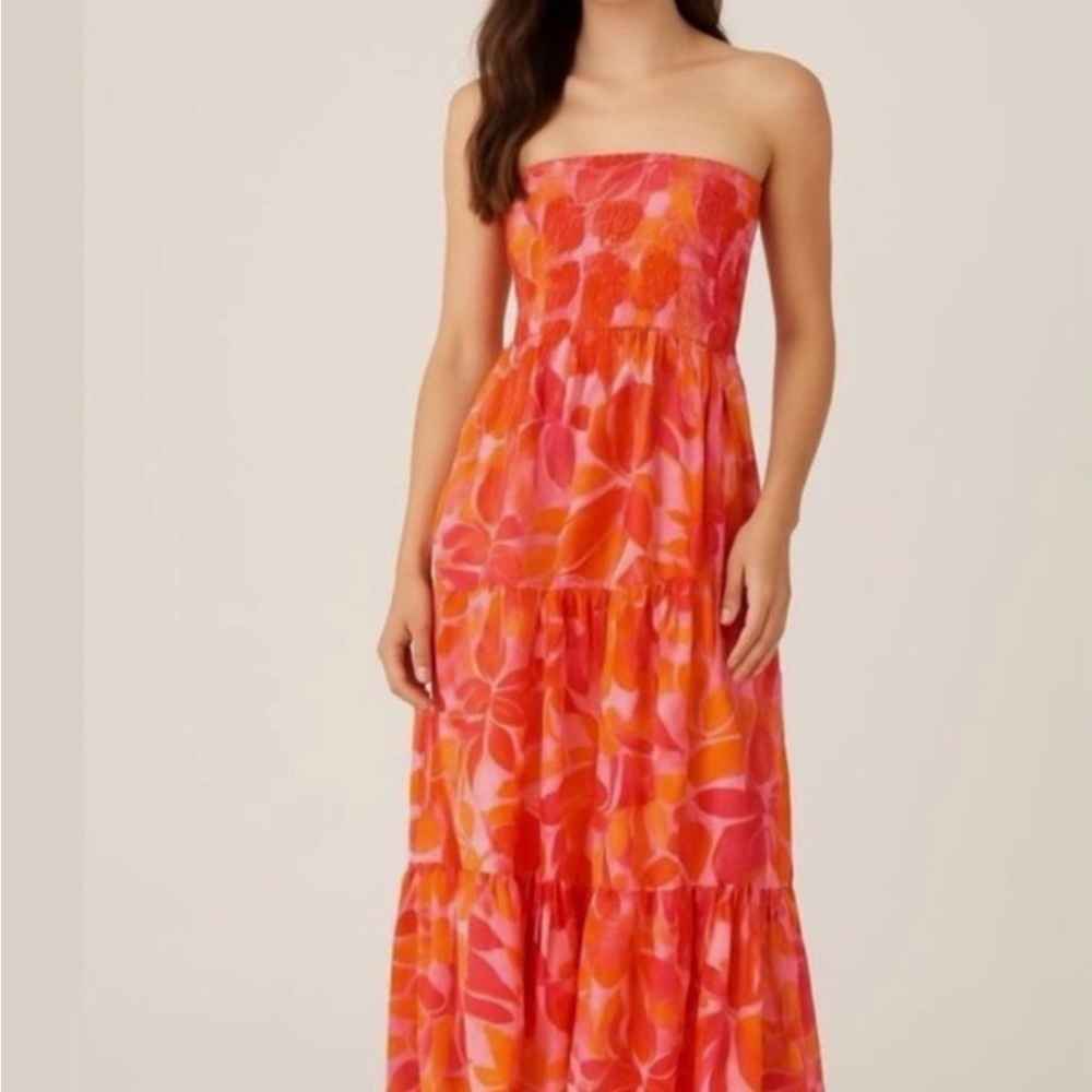 ANTHROPOLOGY M ABLE THE LABEL M colorful floral halter tiered rayon maxi dress